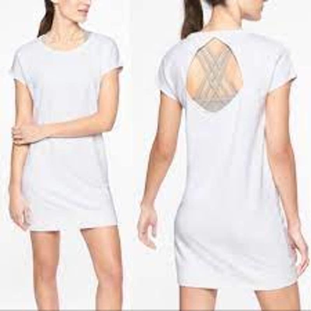 Athleta White French Terry Cocoon Mini Knit Dress
